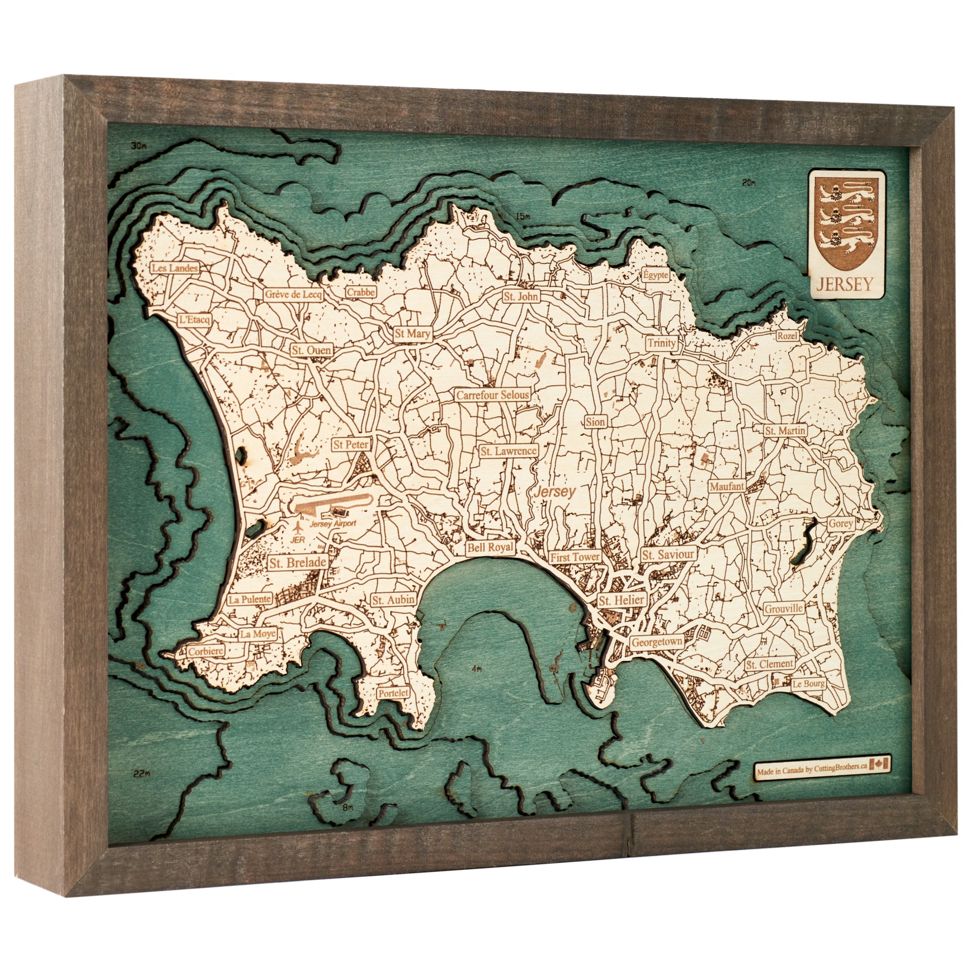 Cutting Brothers 3D Holz-Wandkarte Jersey 40.5x30.5 cm