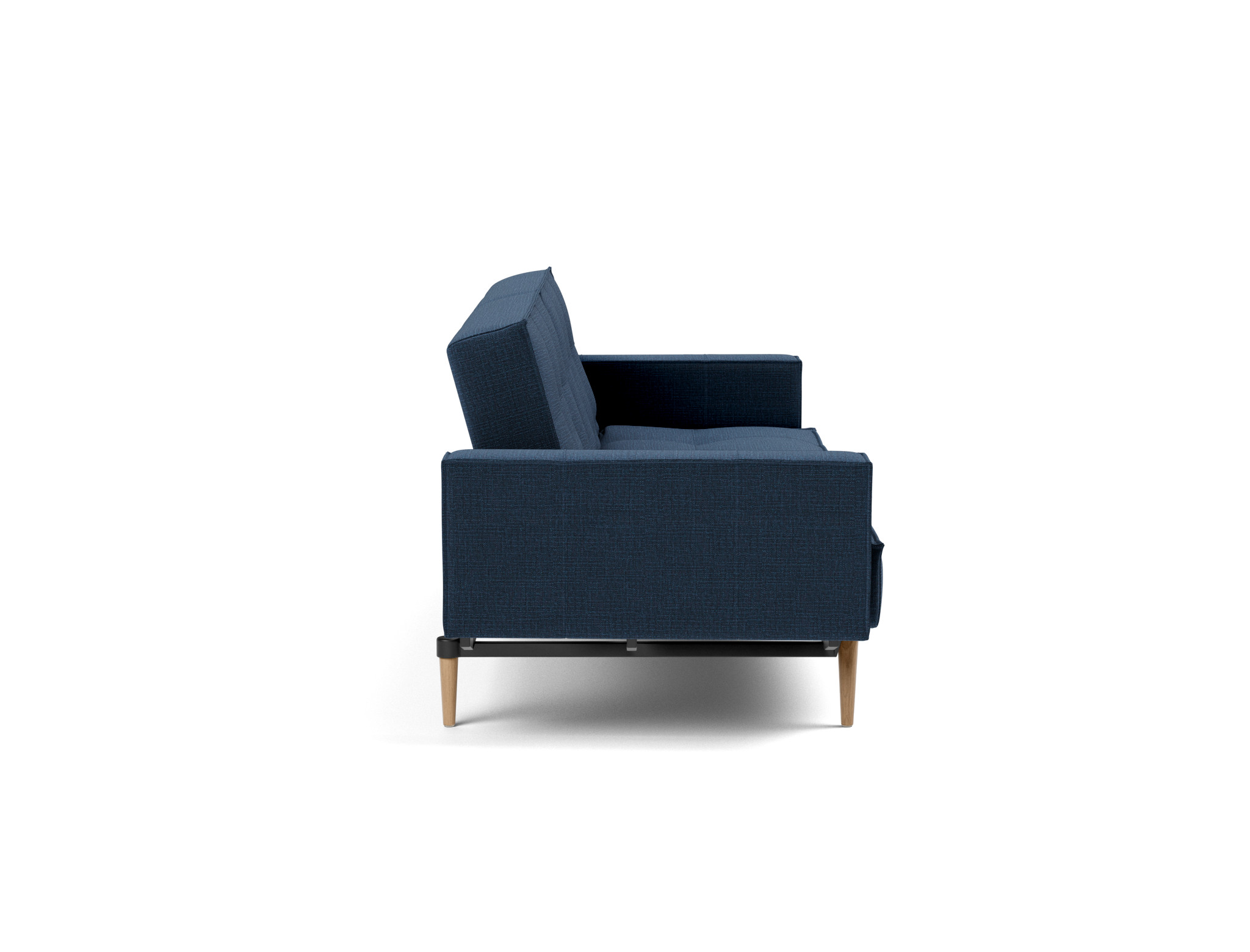 Schlafsofa Splitback mit Armlehnen Chenille Esina 414-Indigo-Blue Beine Styletto Eiche hell