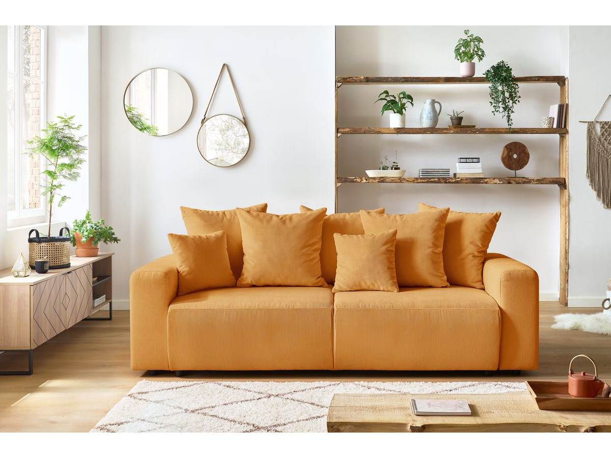 Bobochic Envy Schlafsofa 3-Sitzer mit Bettkasten Cordsamt Gelb