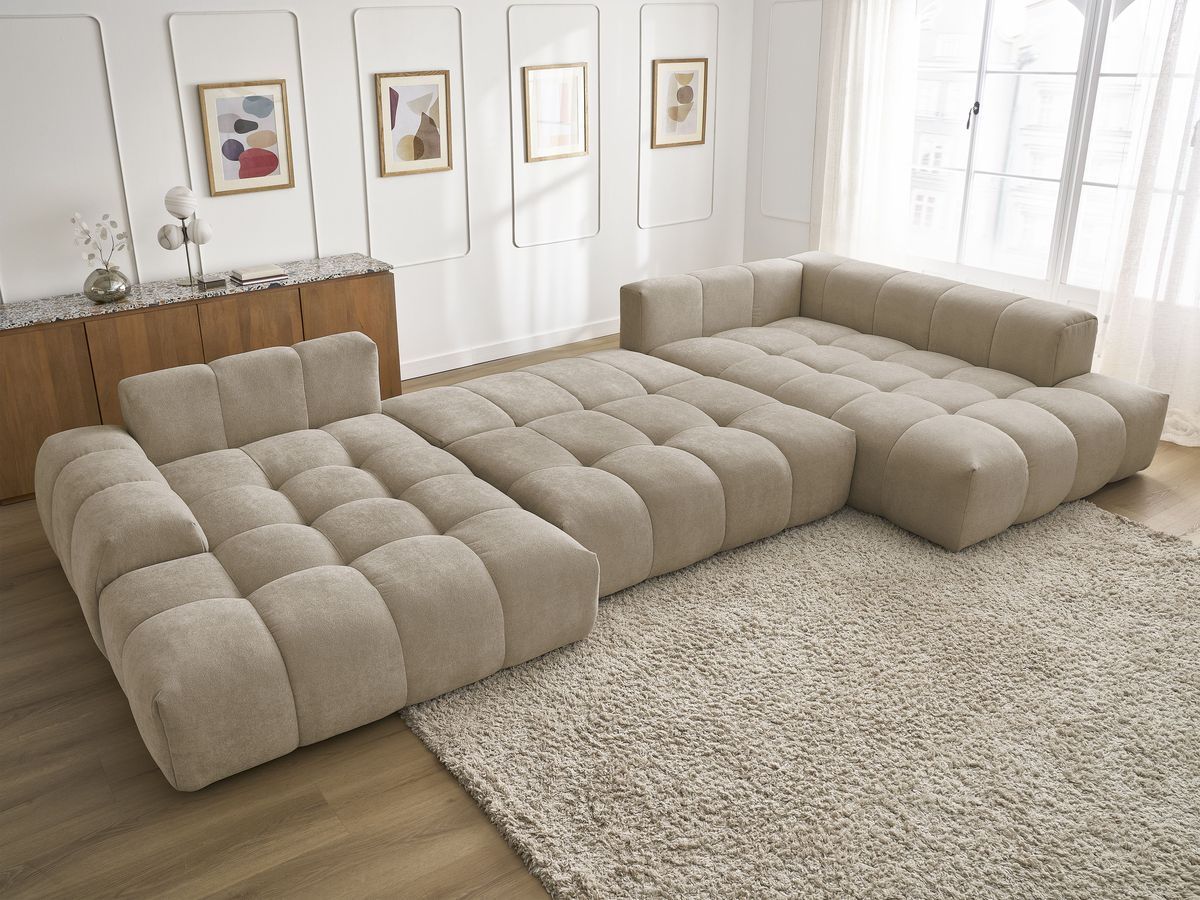 Bobochic Everest Wohnlandschaft, 6 Kissen Strukturstoff Taupe Ecke links