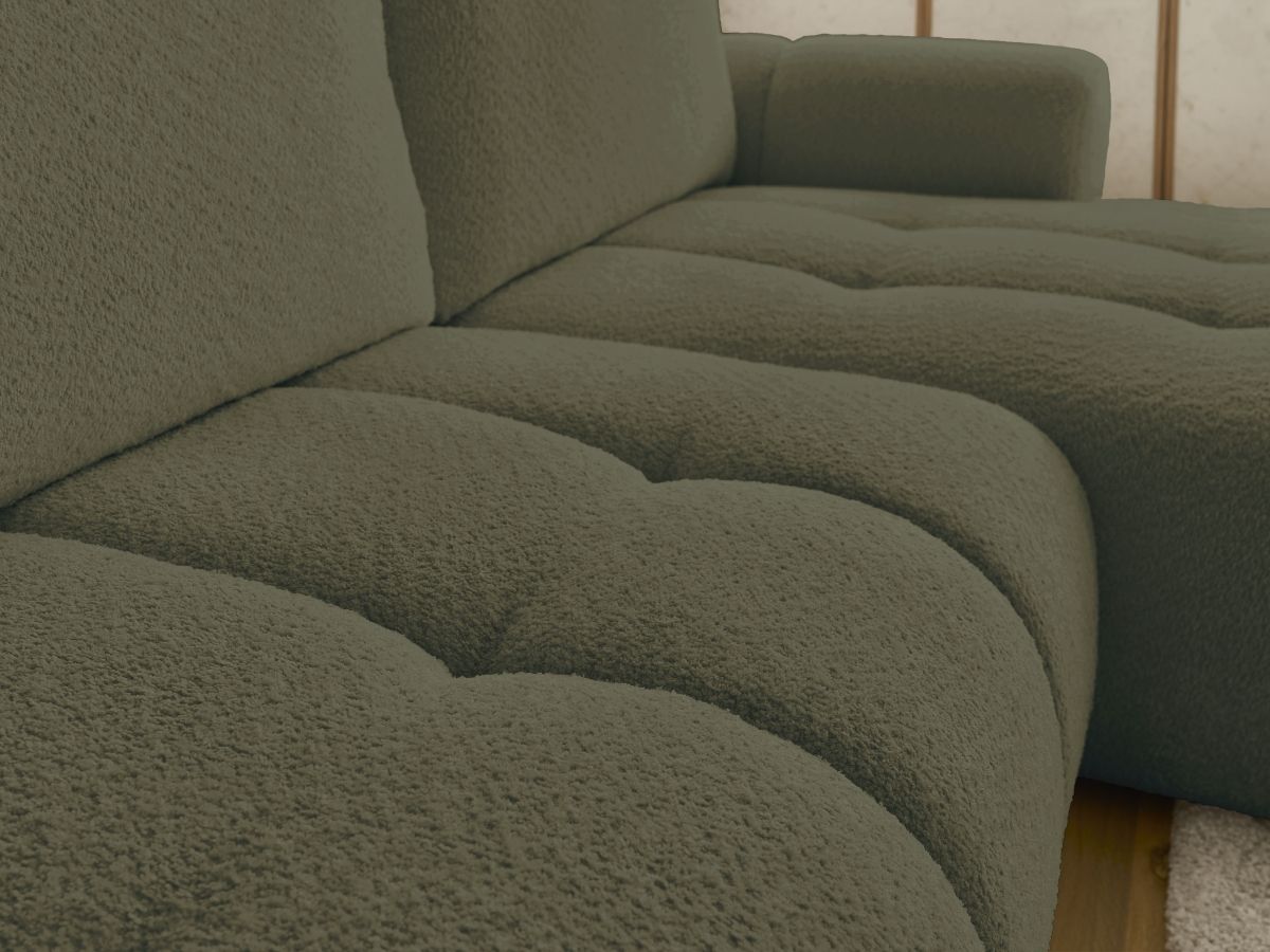 Bobochic Fuji Ecksofa mit Schlaffunktion und Bettkasten und Pouf 292 × 160 cm Bouclé-Stoff Grün Ecke rechts