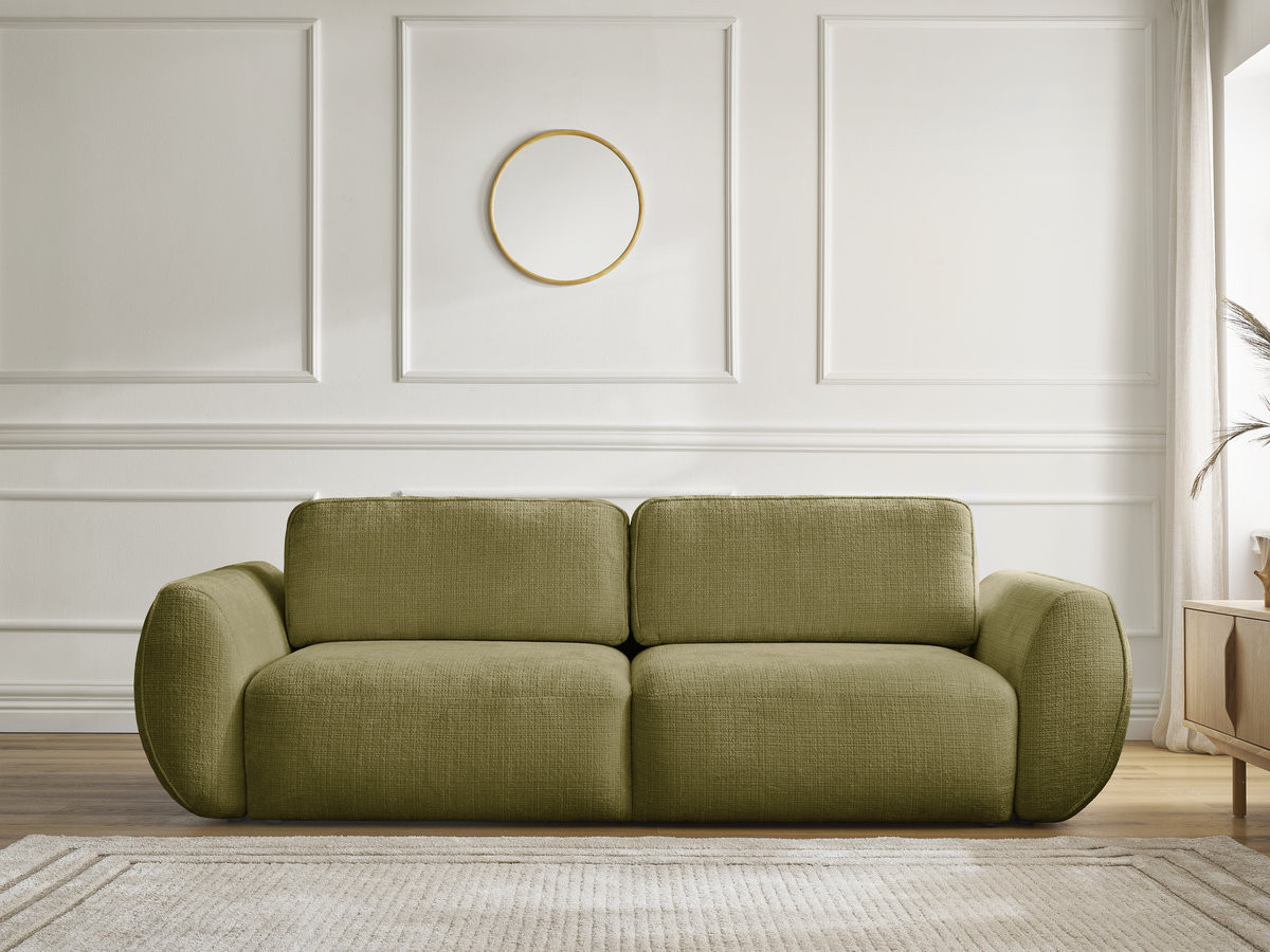 Bobochic Denise Schlafsofa 3-Sitzer mit Bettkasten Strukturstoff Grün