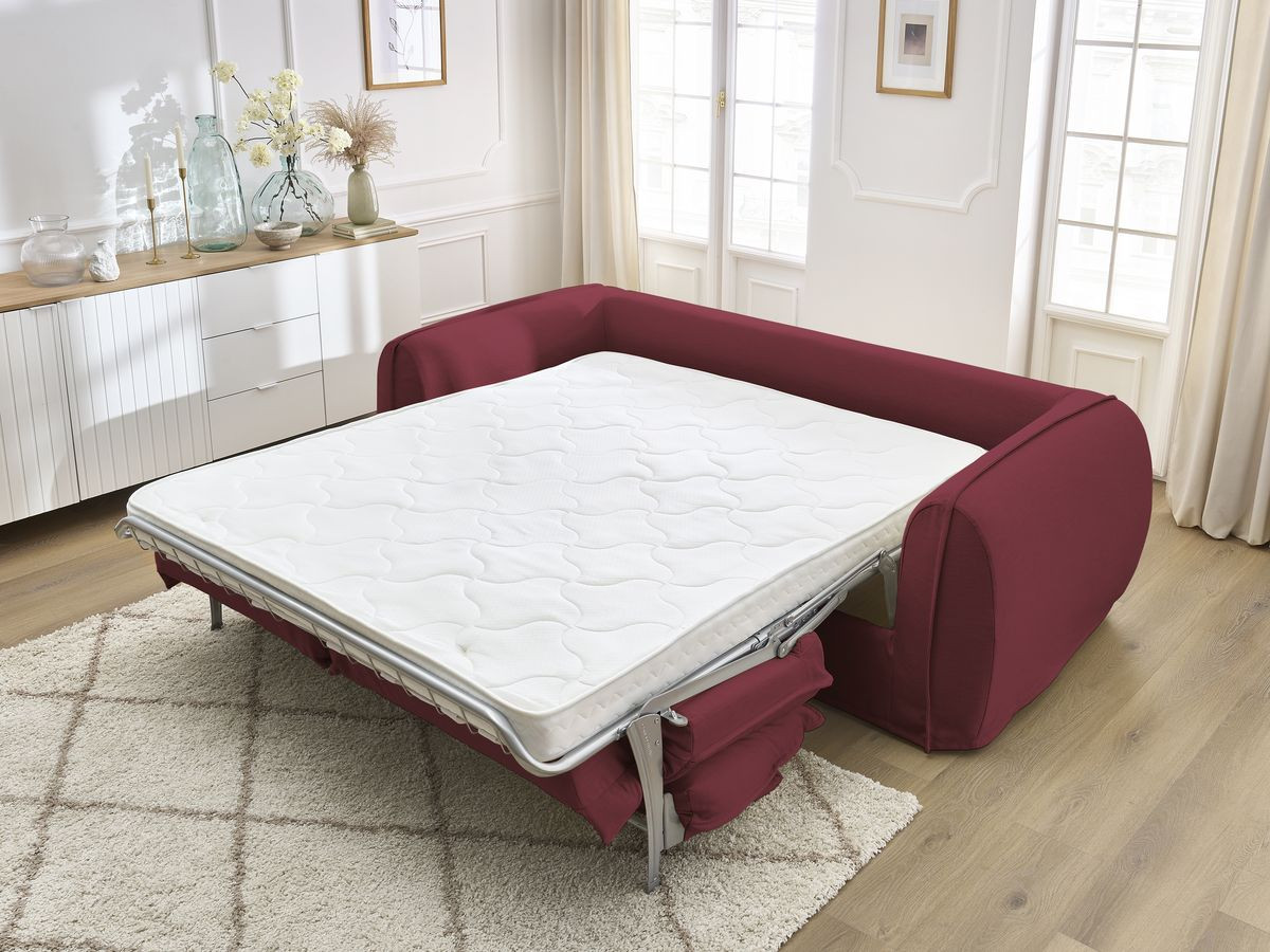Bobochic Archimede Schlafsofa 3-Sitzer Stoff Rot, Liegefläche 160 × 194 cm