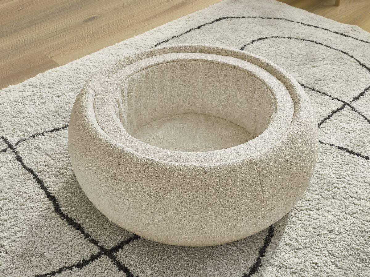 Bobochic Hayden Pouf mit Tablett, rund Bouclé-Stoff Beige, 87 cm