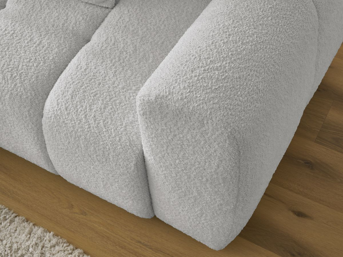 Bobochic Roxelane Ecksofa mit Schlaffunktion und Bettkasten und Pouf 258 × 150 cm Bouclé-Stoff Hellgrau Ecke links