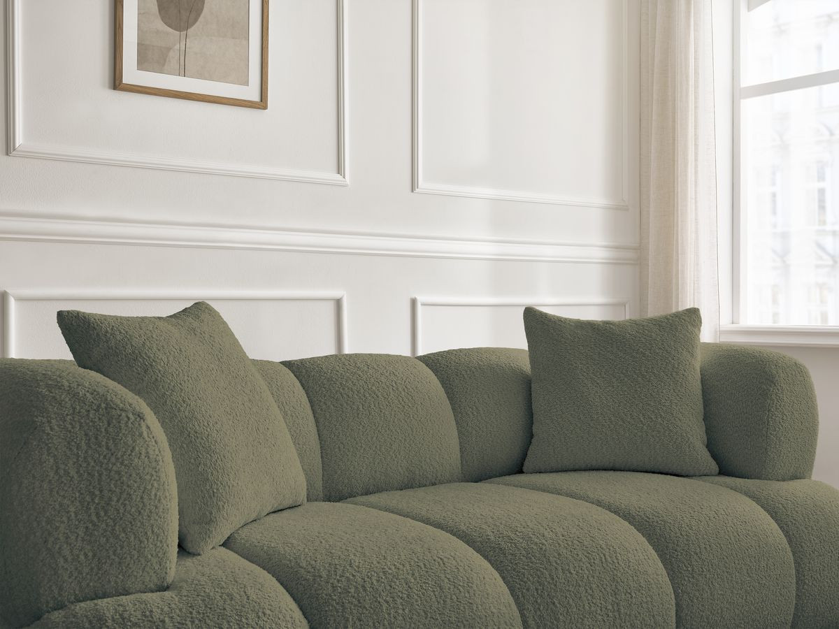 Bobochic Pamira Sofa 2-Sitzer mit Pouf Bouclé-Stoff Grün