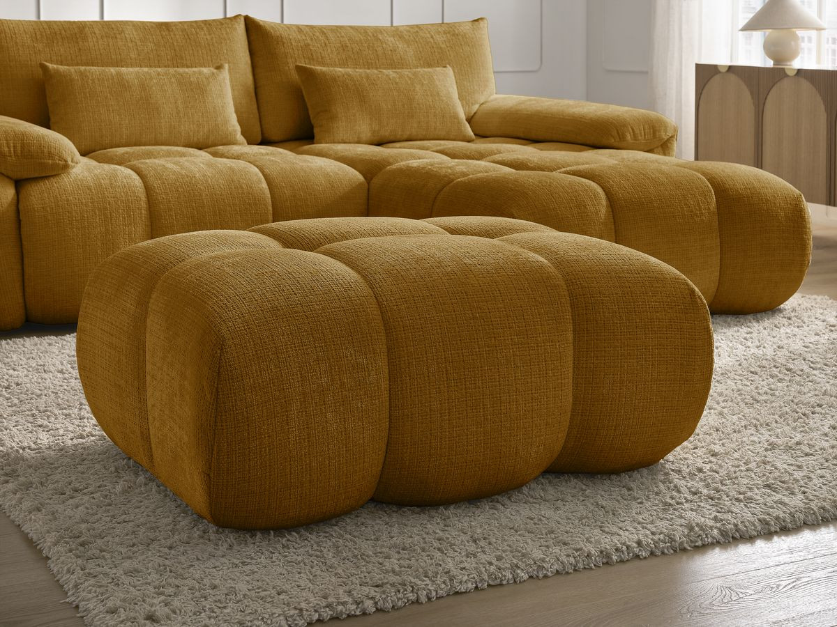 Bobochic Ivane Ecksofa mit Pouf Strukturstoff Gelb Ecke rechts