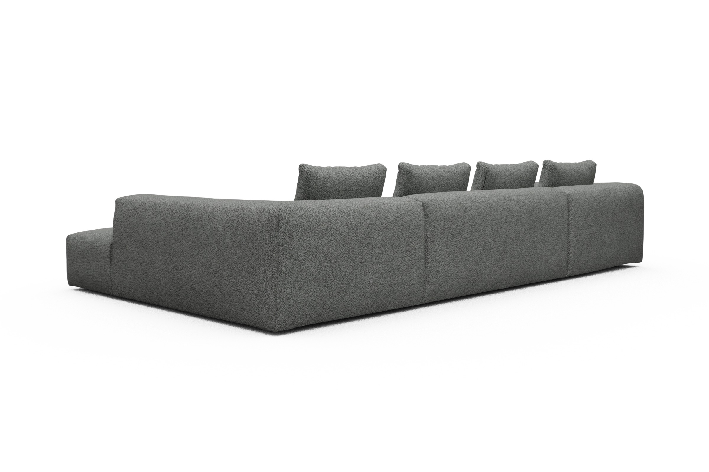 Wohnlandschaft Fred Relax-Ecke rechts mit 2-Sitzer und Chaiselongue links Vanora-Warm-Grey