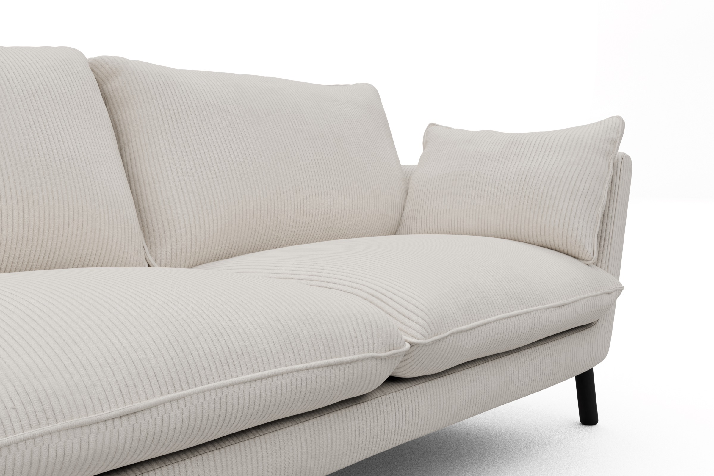 Sofa Emil 3-Sitzer Beinfarbe Eiche Schwarz Corduroy-Ivory