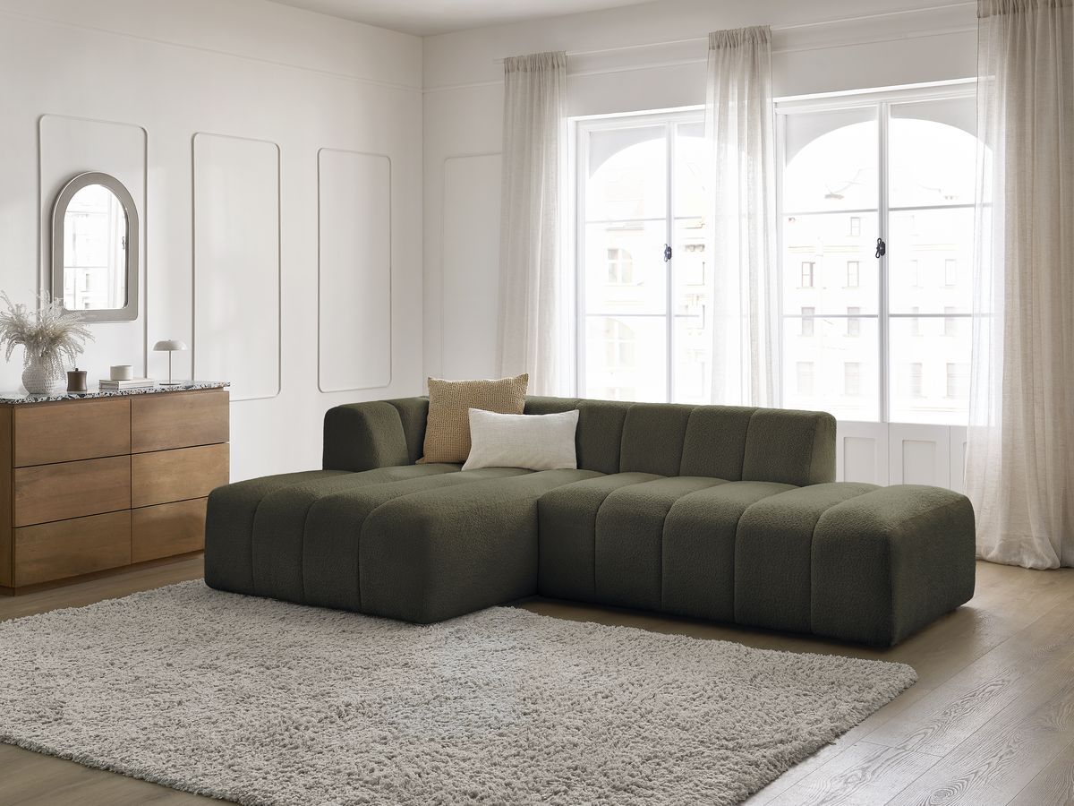 Bobochic Annecy Ecksofa Bouclé-Stoff Grün Ecke links