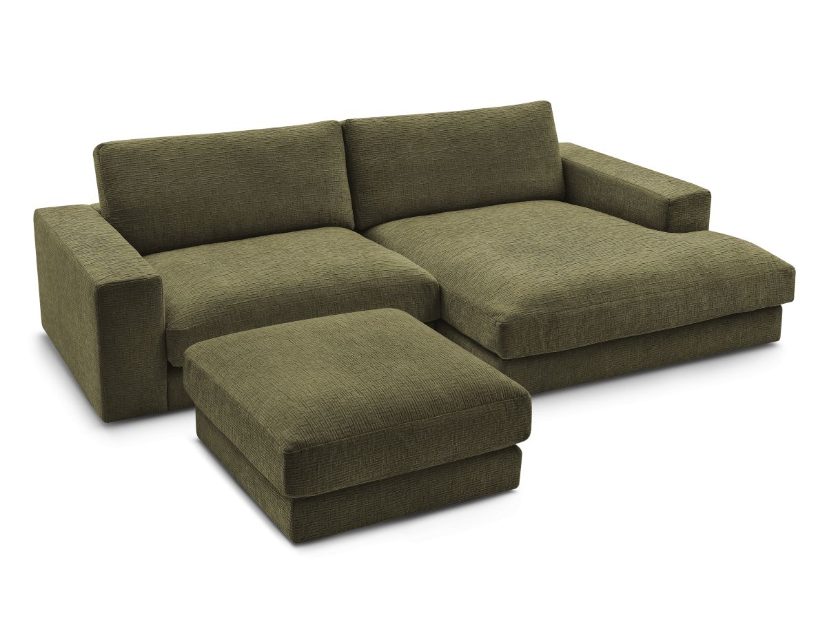 Bobochic Leonard Ecksofa mit Pouf 234 × 159 cm Strukturstoff Grün Ecke rechts