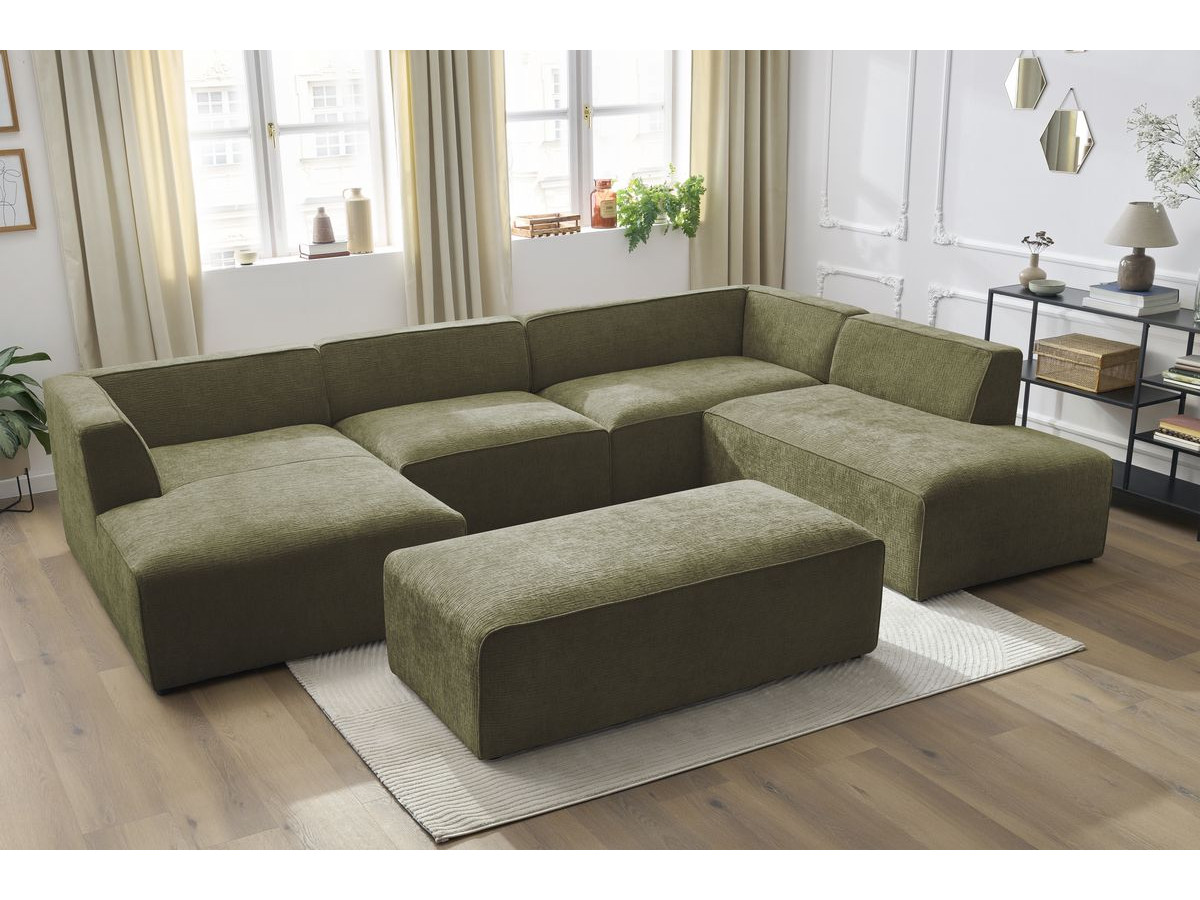 Bobochic Megeve Wohnlandschaft mit Pouf Strukturstoff Grün Ecke links