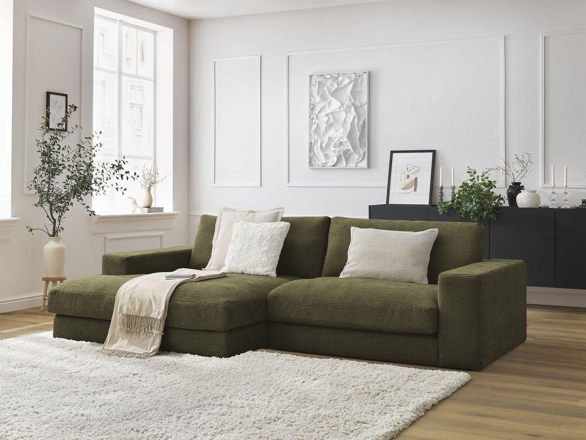 Bobochic Leonard Ecksofa 274 × 159 cm Strukturstoff Grün Ecke links