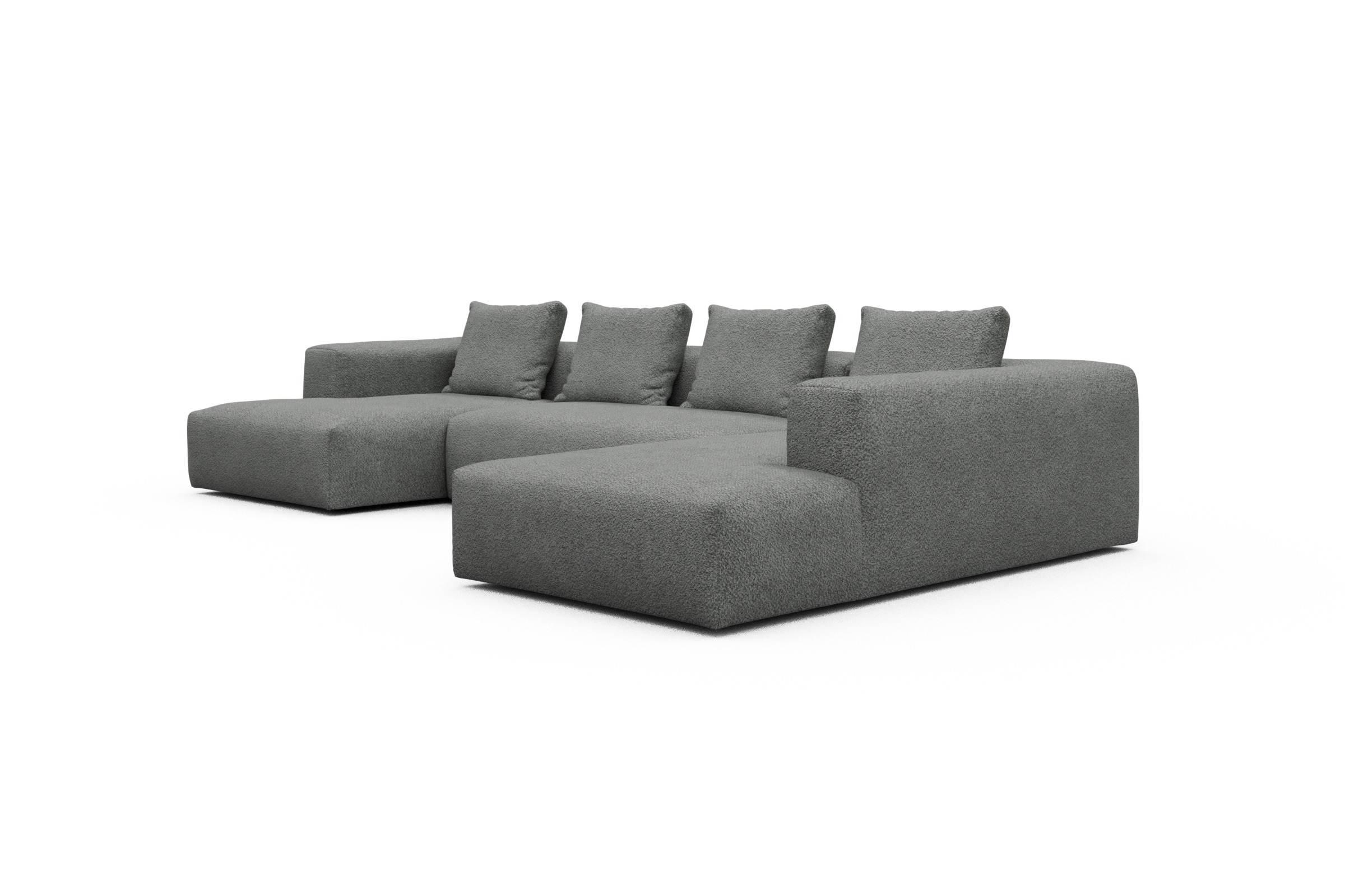 Wohnlandschaft Fred Relax-Ecke rechts mit 2-Sitzer und Chaiselongue links Vanora-Warm-Grey