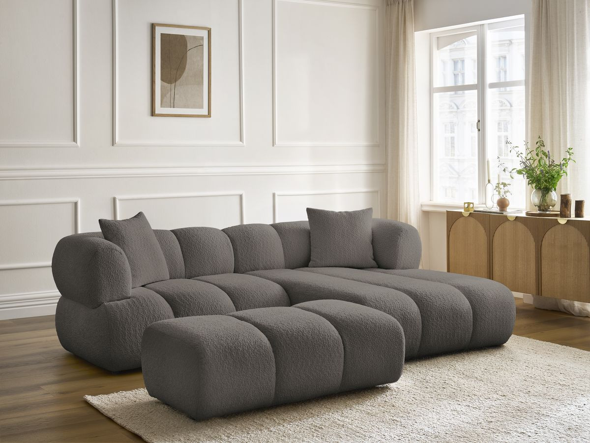 Bobochic Pamira Ecksofa mit Pouf Bouclé-Stoff Braun Ecke rechts