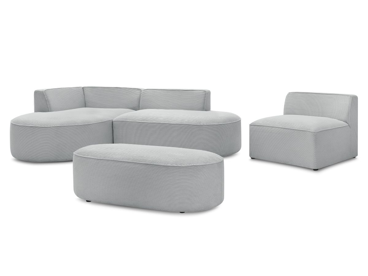 Bobochic Rousseau Ecksofa mit Sofamodul und Pouf Cordsamt Hellgrau Ecke links