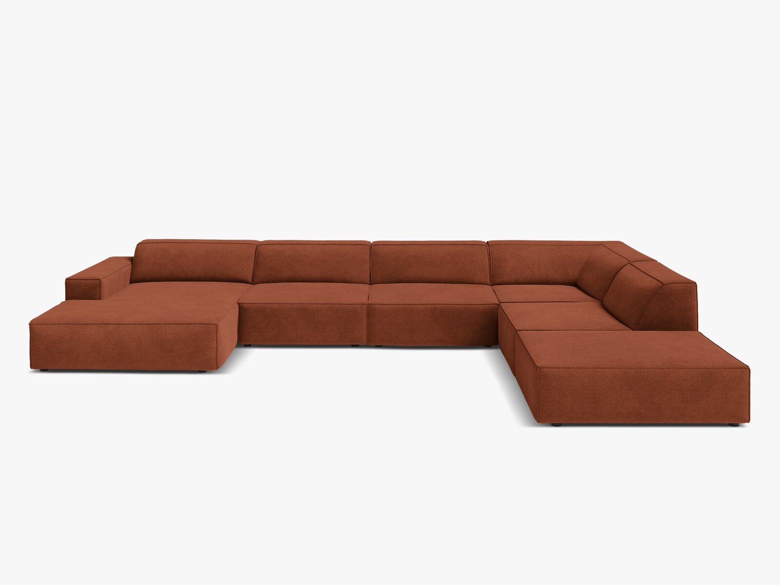 Micadoni Panorama-Ecksofa Jodie 7-Sitzer Strukturierter Stoff Liberty Ziegel Rechts