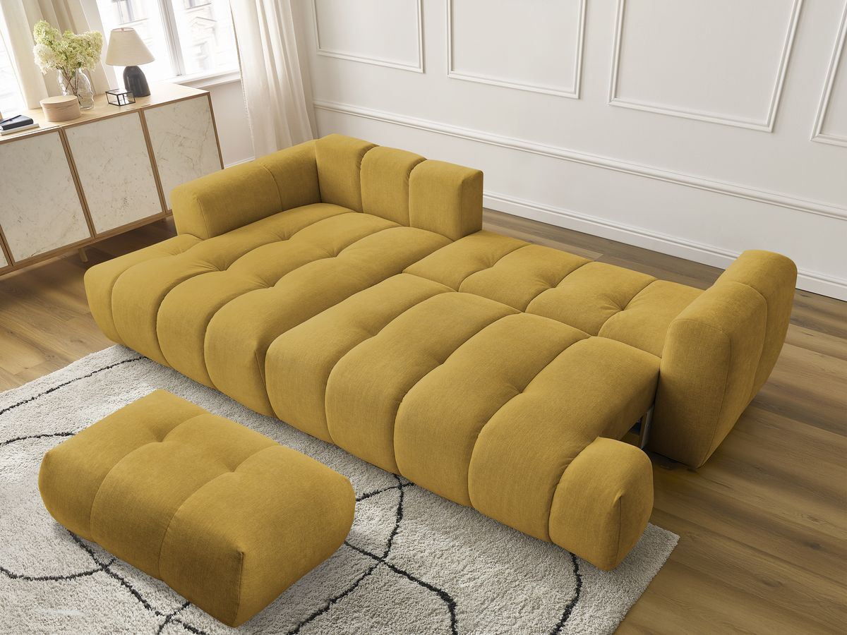 Bobochic Fuji Ecksofa mit Schlaffunktion und Bettkasten und Pouf 292 × 160 cm Stoff Gelb Ecke links