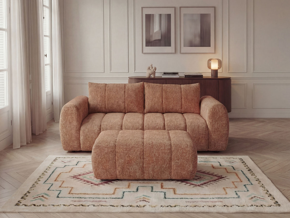 Bobochic Nesty Sofa 3-Sitzer mit Pouf Melange-Stoff Orange