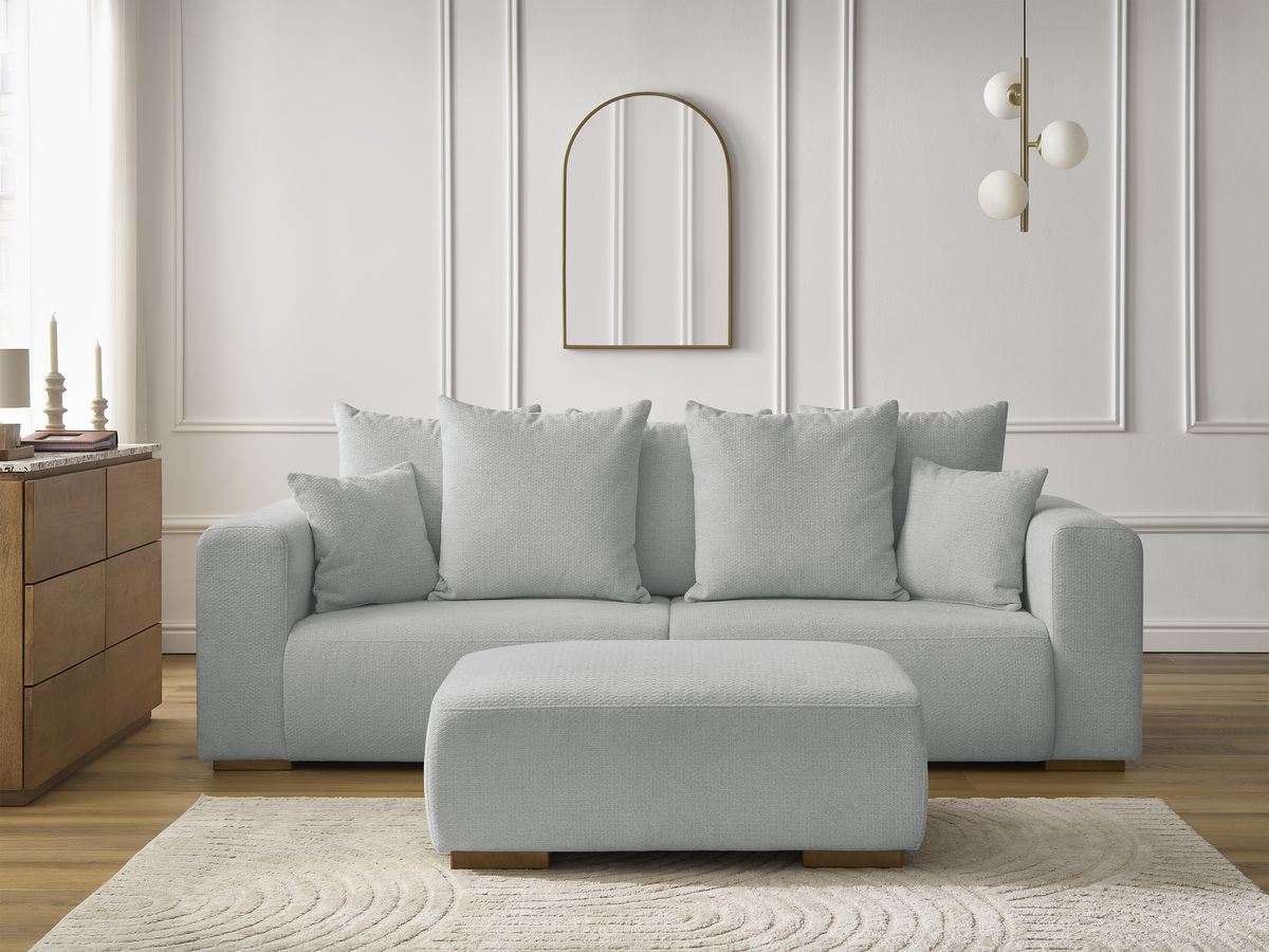 Bobochic Sidonie Sofa 4-Sitzer mit Pouf Melange-Stoff Hellgrau