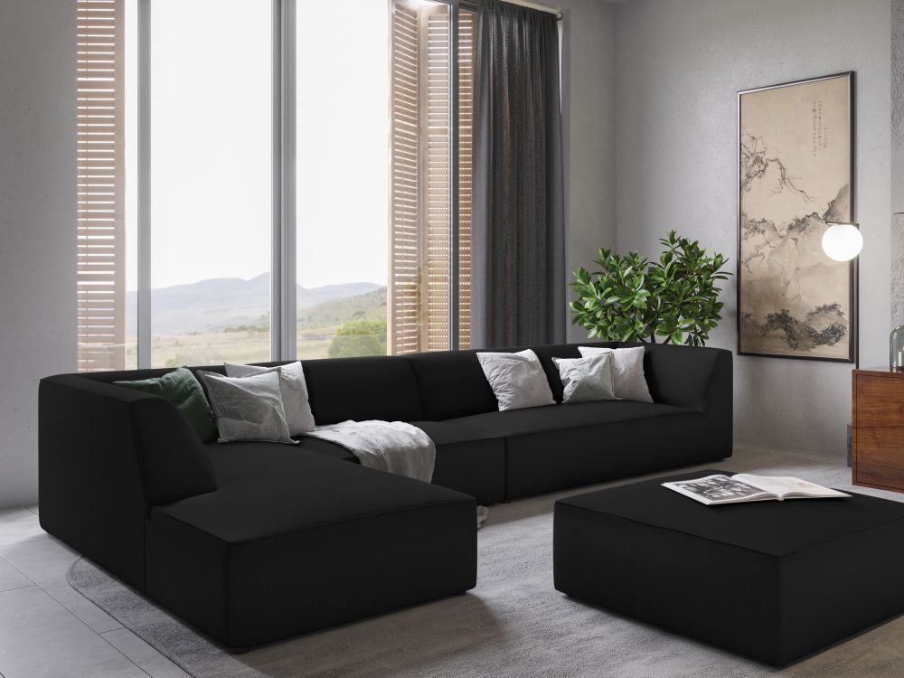 Cosmopolitan Design Ecksofa Siena 5-Sitzer Strukturierter Stoff Ottawa Schwarz Links