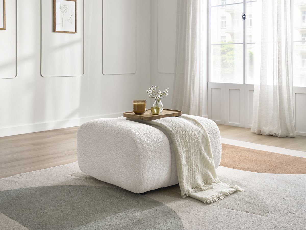 Bobochic Talia Pouf Bouclé-Stoff Weiß