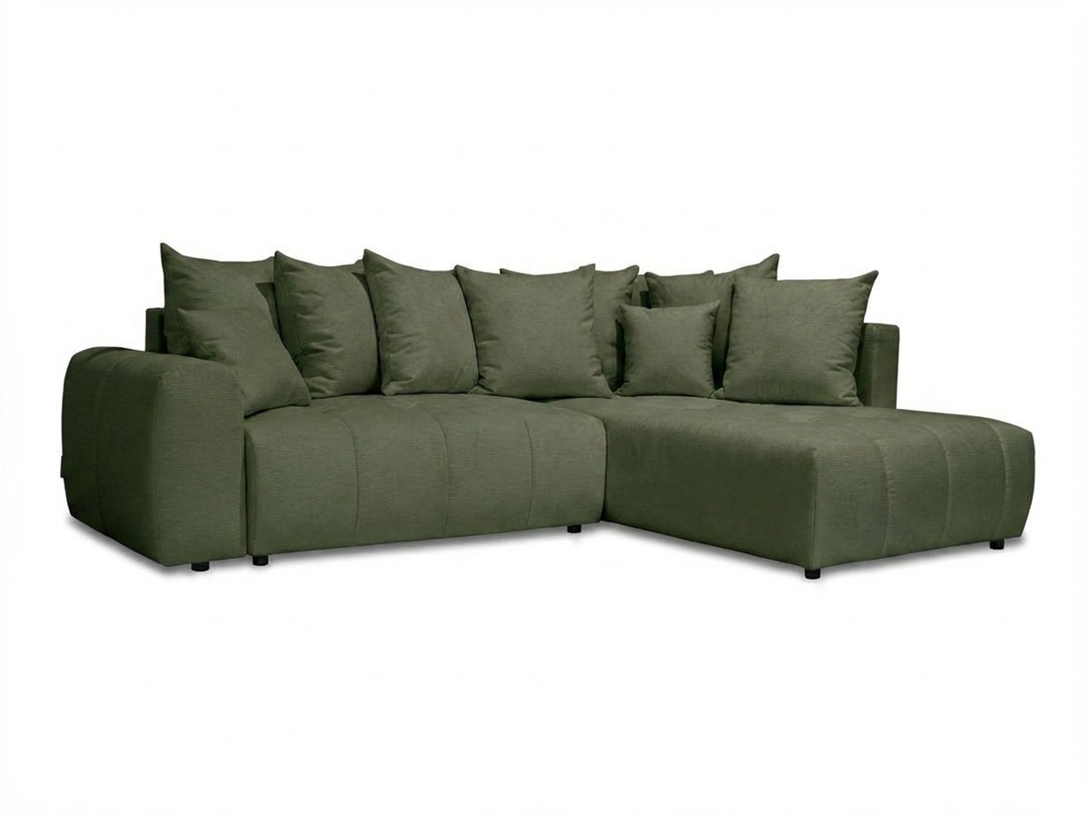 Bobochic Roxelane Ecksofa mit Schlaffunktion und Bettkasten Melange-Stoff Grün Ecke rechts