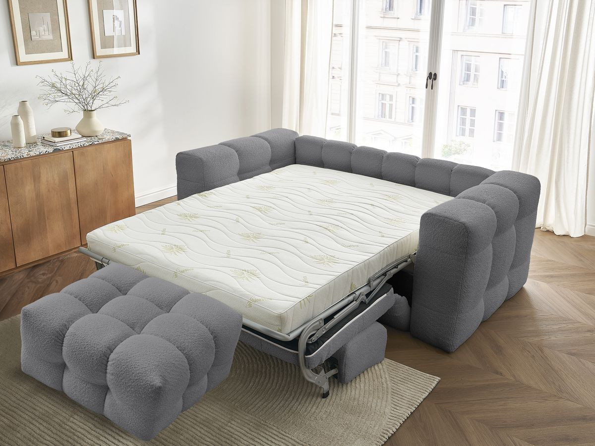 Bobochic Cloud Schlafsofa 3-Sitzer mit Pouf Bouclé-Stoff Dunkelgrau