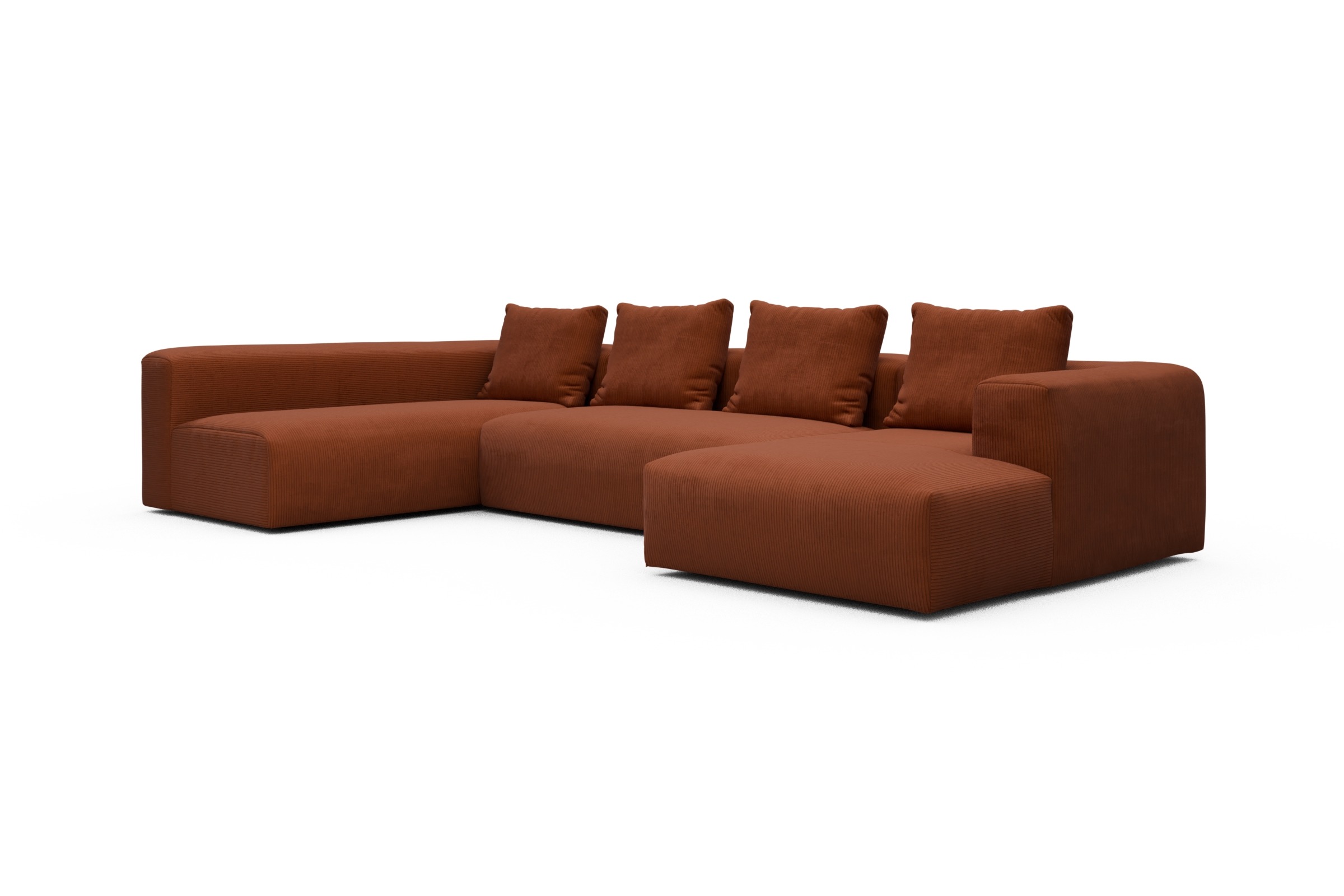 Wohnlandschaft Fred Chaiselongue rechts mit 2-Sitzer und lange Armlehne links Corduroy-Burnt-Orange