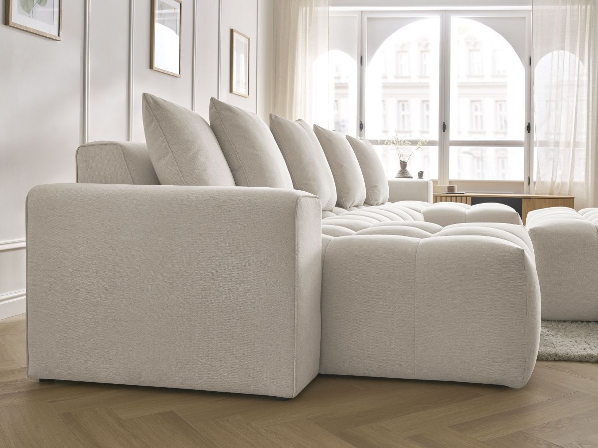 Bobochic Mont-blanc Wohnlandschaft mit Pouf Melange-Stoff Beige