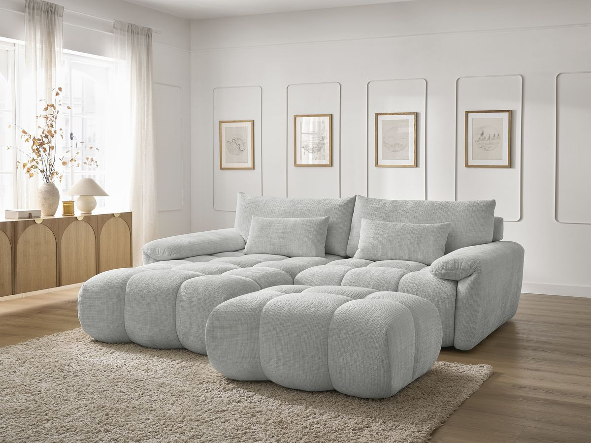 Bobochic Ivane Ecksofa mit Pouf Strukturstoff Hellgrau Ecke links