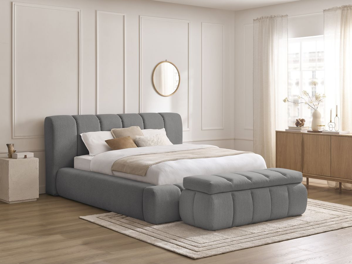 Bobochic Denali Polsterbett mit Bettkasten mit Bettbank Stoff Dunkelgrau, Liegefläche 160 × 200 cm