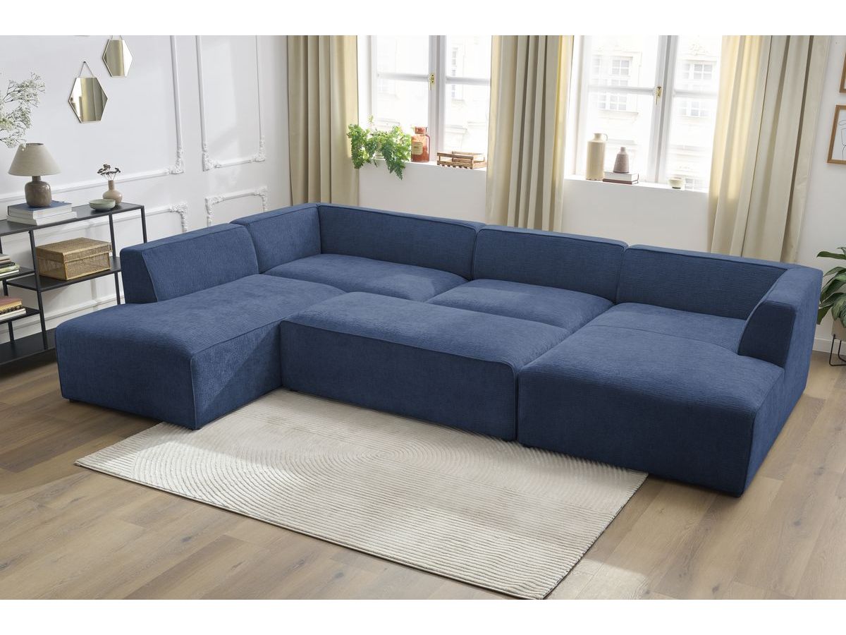 Bobochic Megeve Wohnlandschaft mit Pouf Strukturstoff Dunkelblau Ecke rechts