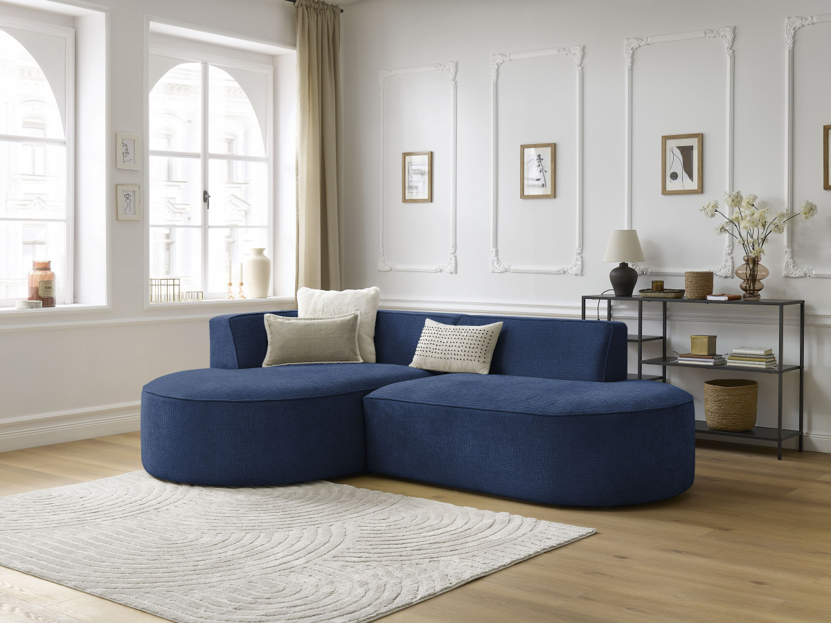 Bobochic Rousseau Ecksofa Strukturstoff Dunkelblau Ecke links