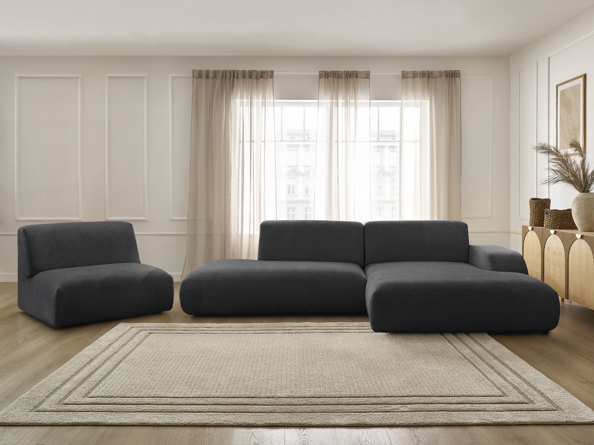 Bobochic Sirius Ecksofa 405 × 170 cm Strukturstoff Schwarz Ecke rechts