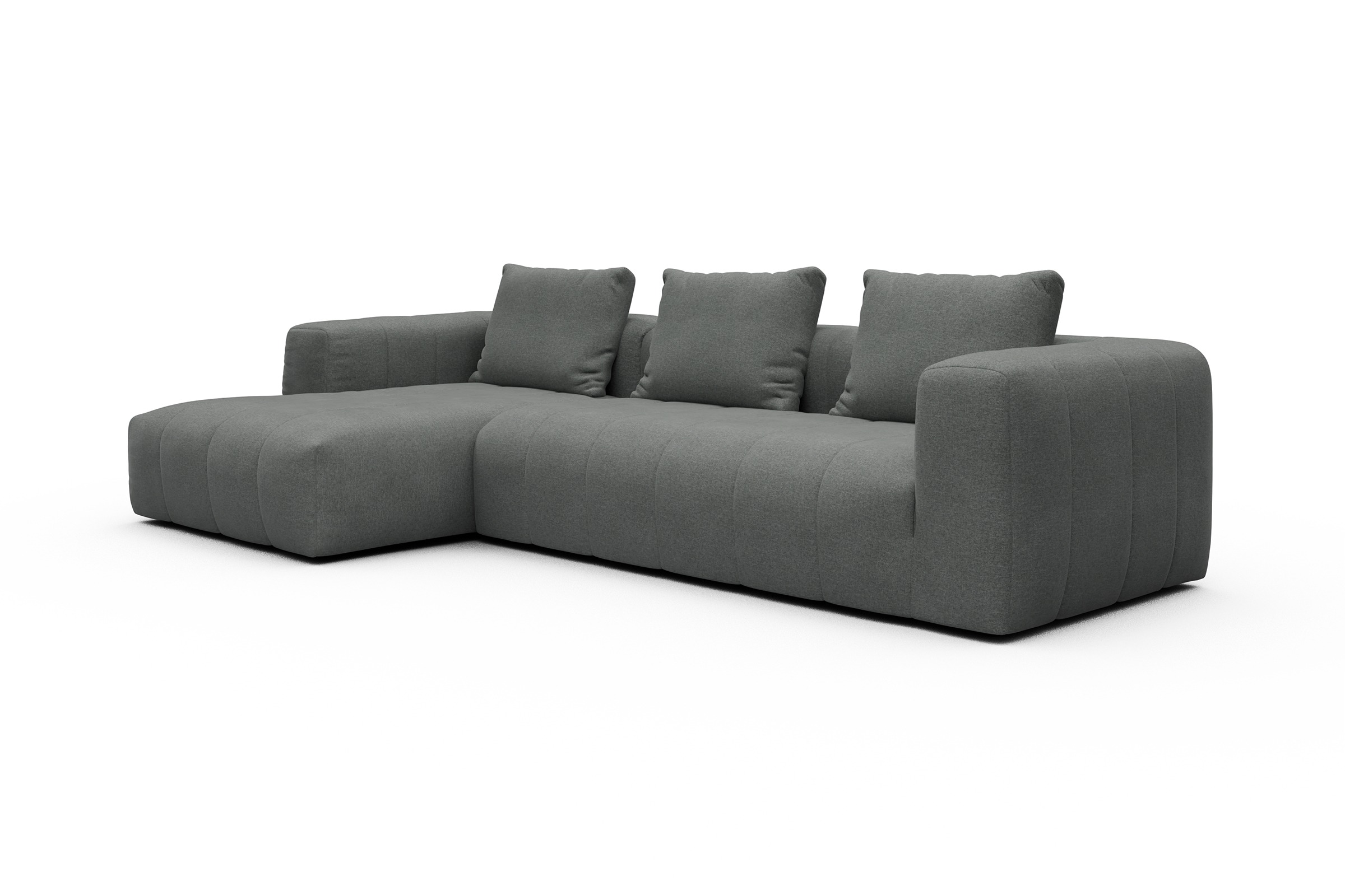 Ecksofa Hugo 2,5-Sitzer Armlehne rechts mit Chaiselongue Satya-Steel