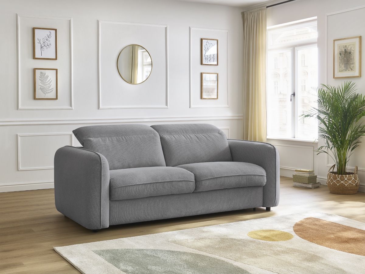 Bobochic Achille Schlafsofa 3-Sitzer Melange-Stoff Hellgrau, Liegefläche 160 × 200 cm