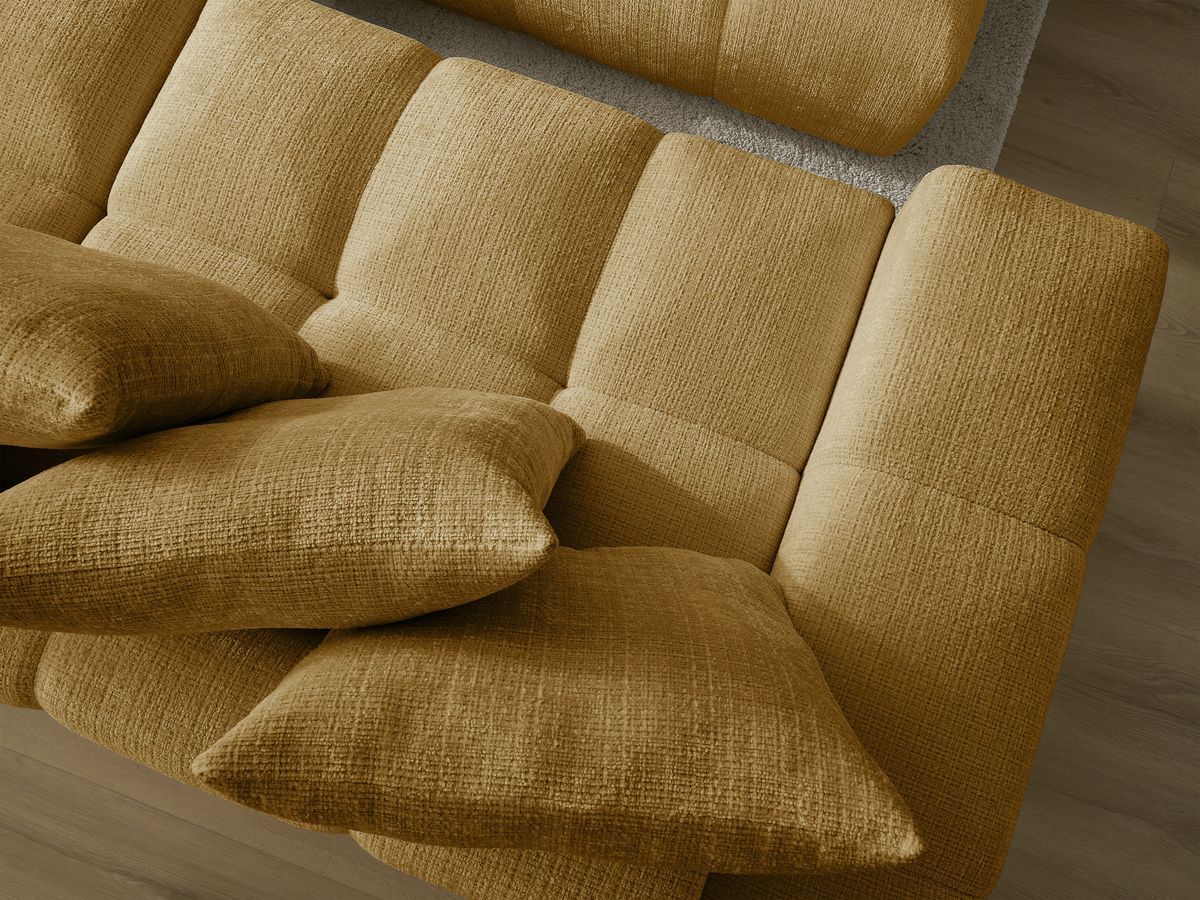 Bobochic Anakin Sofa 3-Sitzer mit Pouf, 6 Kissen Strukturstoff Gelb