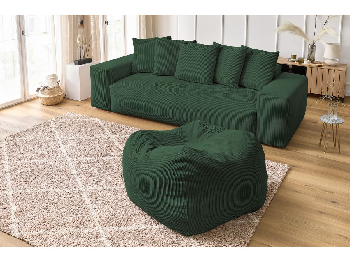 Bobochic Voltaire Sofa 4-Sitzer mit Pouf 280 × 124 cm Cordsamt Grün