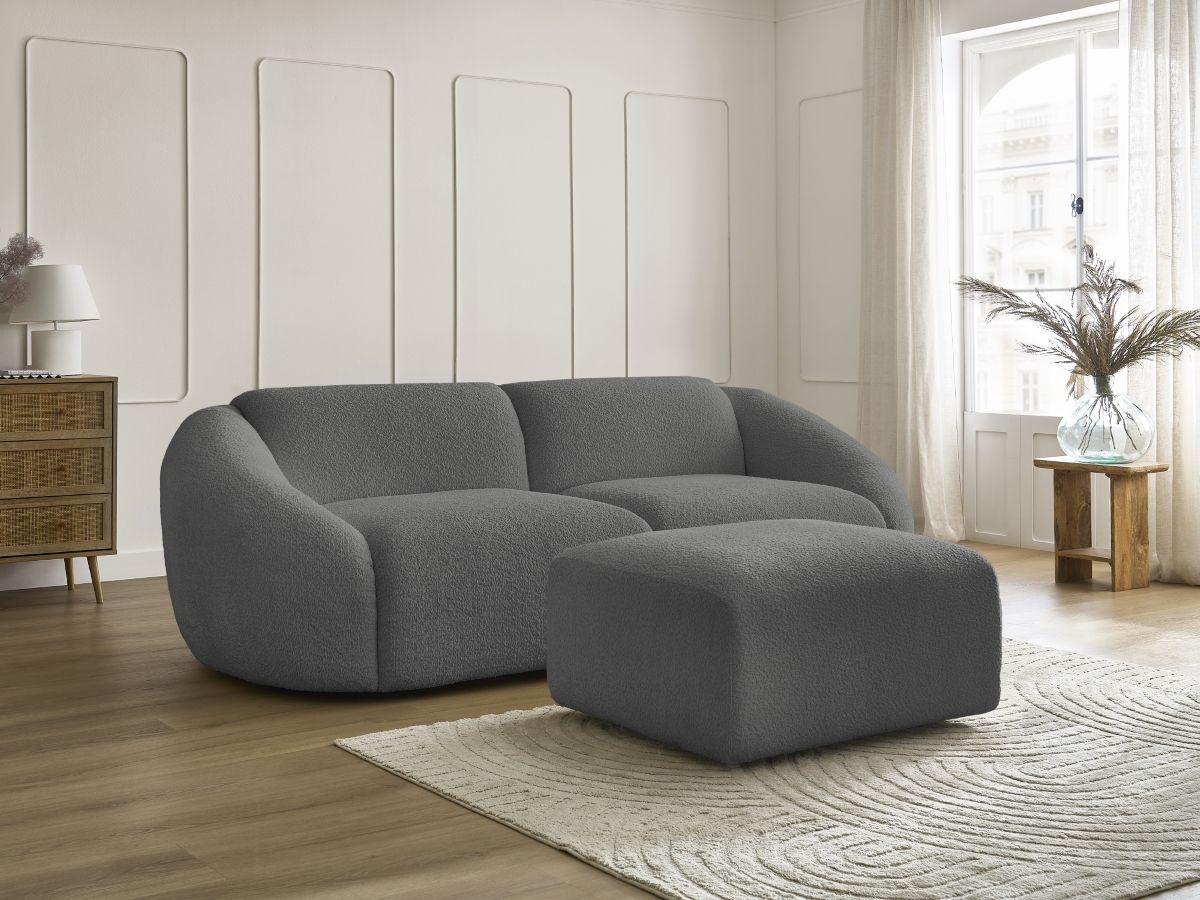 Bobochic Tina Sofa 4-Sitzer mit Pouf Bouclé-Stoff Dunkelgrau