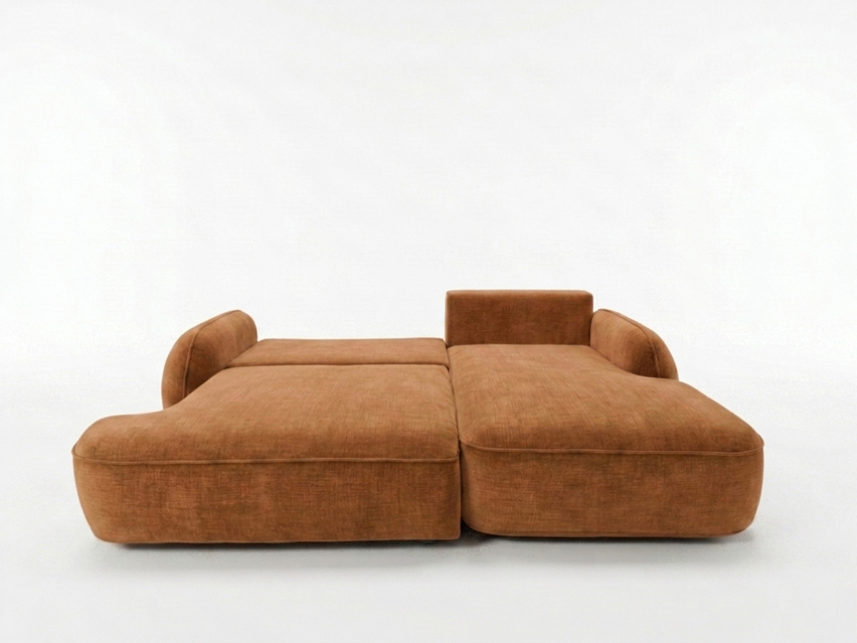 Bobochic Celeste Ecksofa mit Schlaffunktion und Bettkasten Stoff Orange Ecke rechts