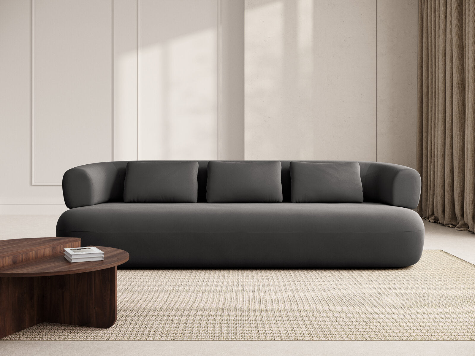 Micadoni Sofa Jenny 3-Sitzer Samt Salvador Dunkelgrau