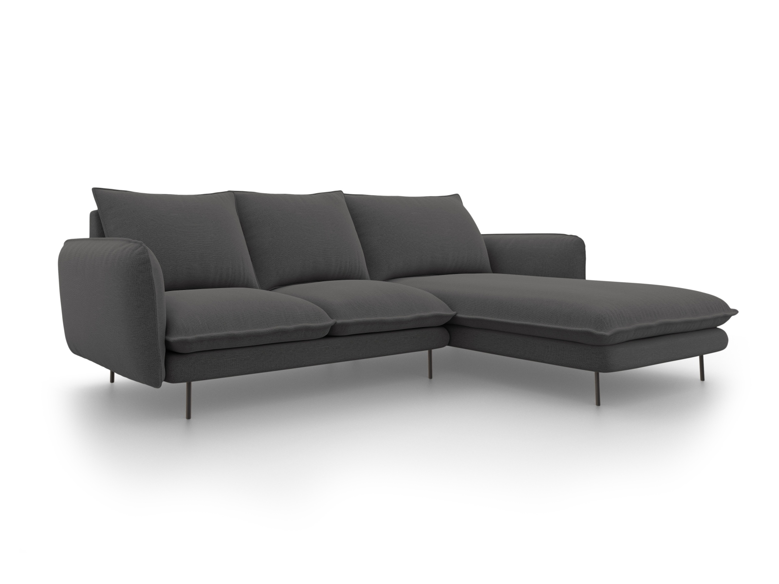 Cosmopolitan Design Ecksofa Vienna 5-Sitzer Strukturierter Stoff Positano Dunkelgrau Melange Rechts Beine Schwarzes Metall