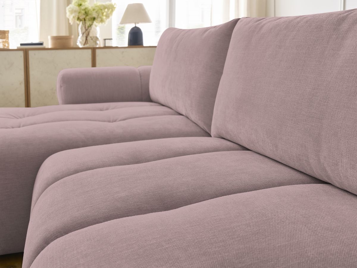 Bobochic Fuji Ecksofa mit Schlaffunktion und Bettkasten 292 × 160 cm Stoff Rosa Ecke links
