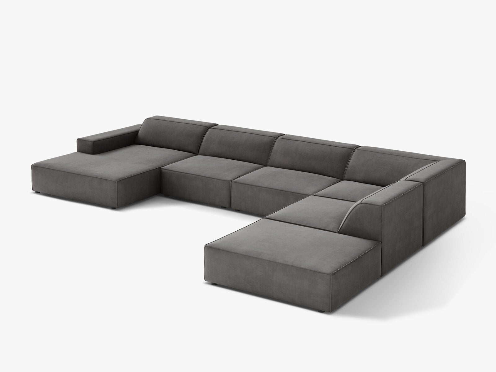 Micadoni Panorama-Ecksofa Jodie 7-Sitzer Rechts Samt Bluvel Hellgrau