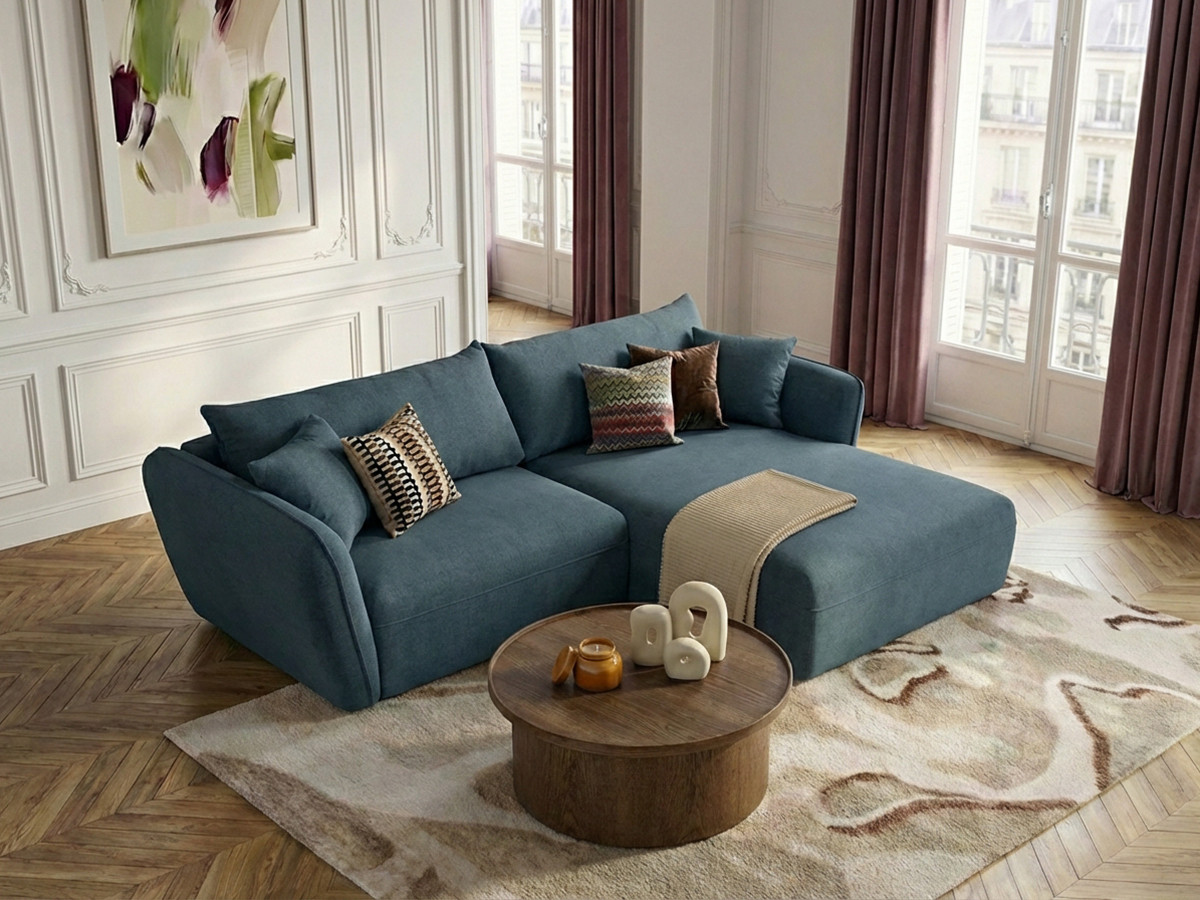 Bobochic Luigi Ecksofa Strukturstoff Blau Ecke rechts