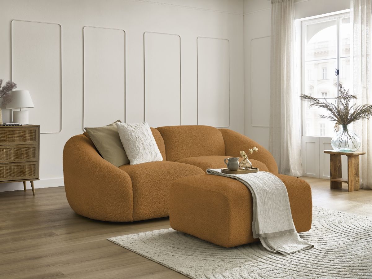Bobochic Tina Sofa 3-Sitzer mit Pouf Bouclé-Stoff Gelb