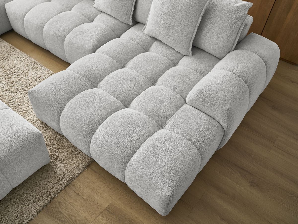 Bobochic Everest Wohnlandschaft mit Pouf, 14 Kissen Melange-Stoff Hellgrau Ecke rechts
