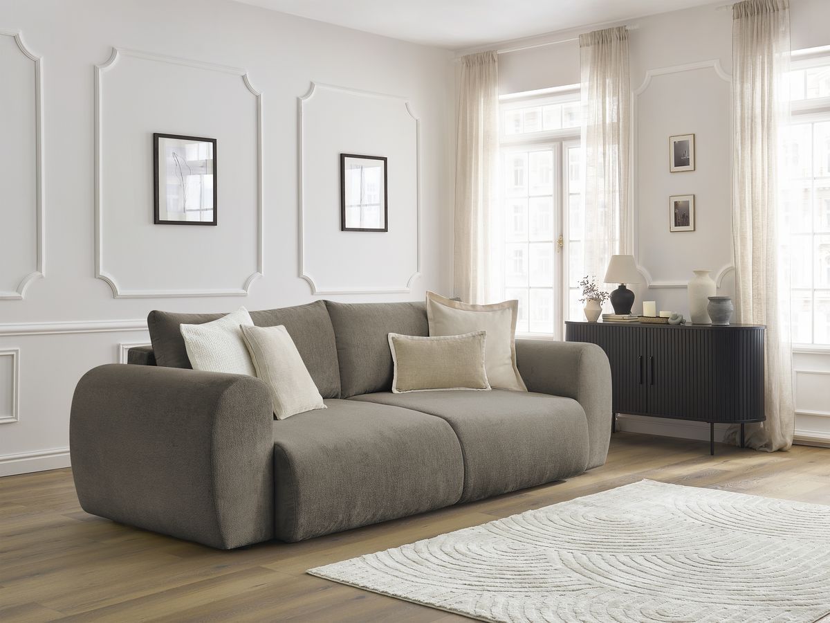 Bobochic Lucien Schlafsofa 3-Sitzer mit Bettkasten Stoff Taupe