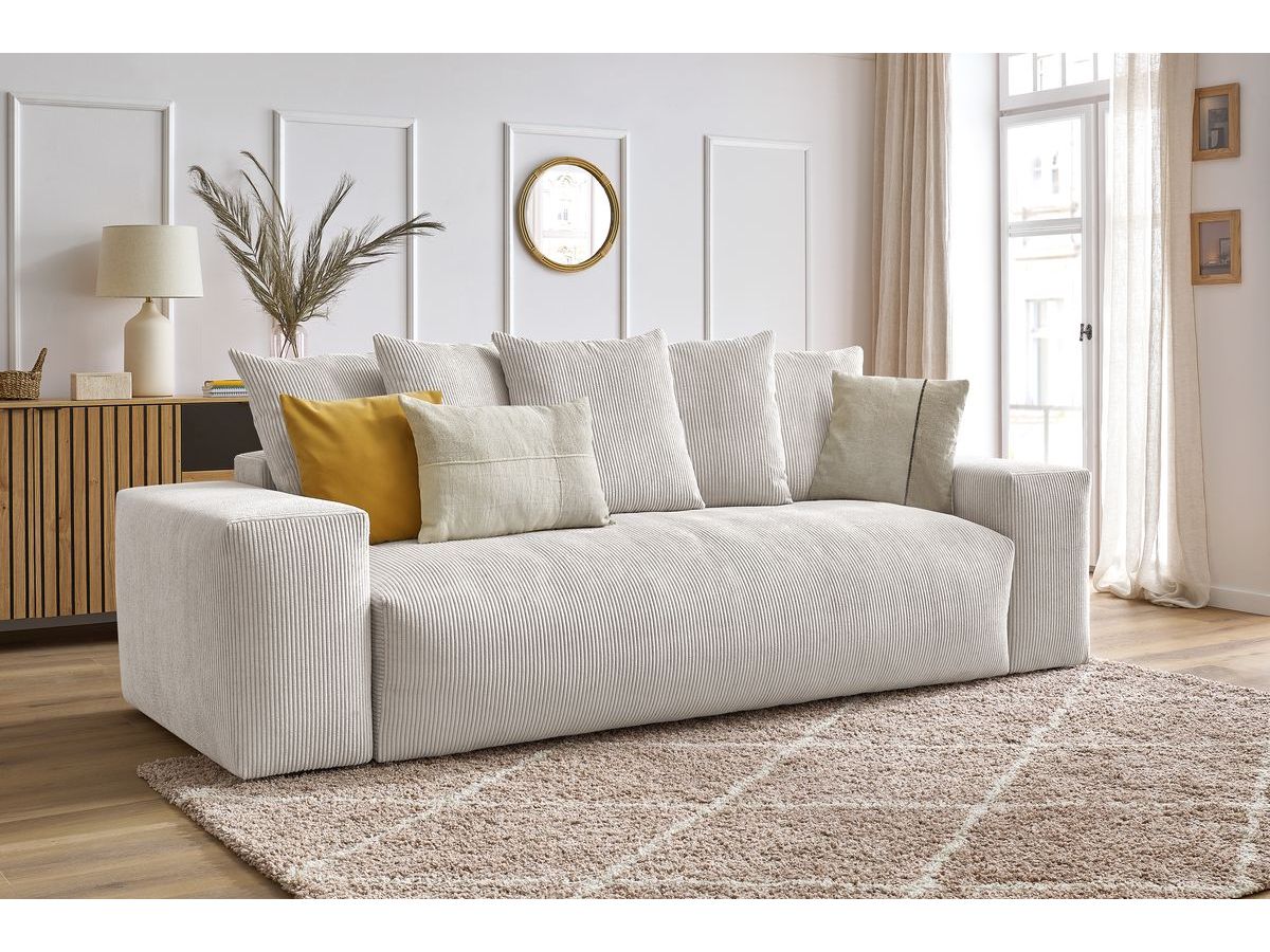 Bobochic Voltaire Schlafsofa 3-Sitzer mit Bettkasten Cordsamt Beige